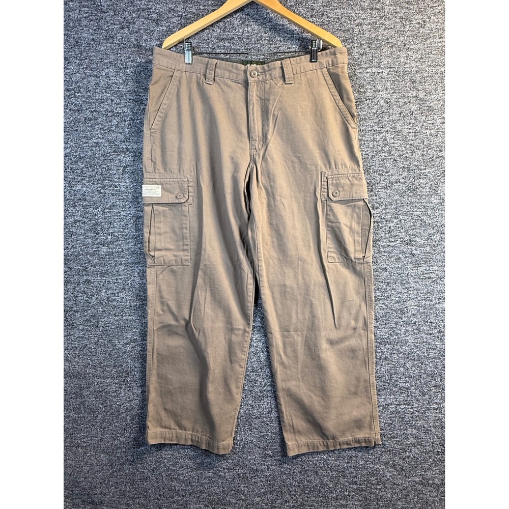 Eddie Bauer Mens Tan Khaki Cotton Canvas Cargo Pants 36x30 Straight Leg Outdoor